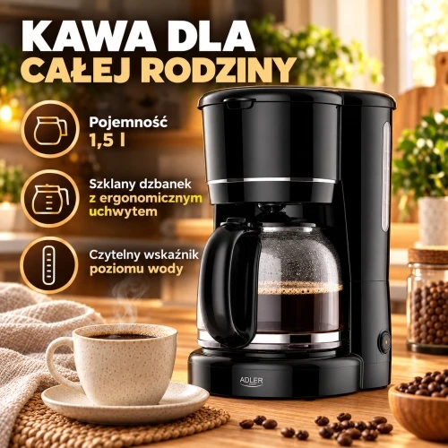 Kavos aparatas Adler AD 4383b Lašėjimo for ground kavos 1.5 L Juodas