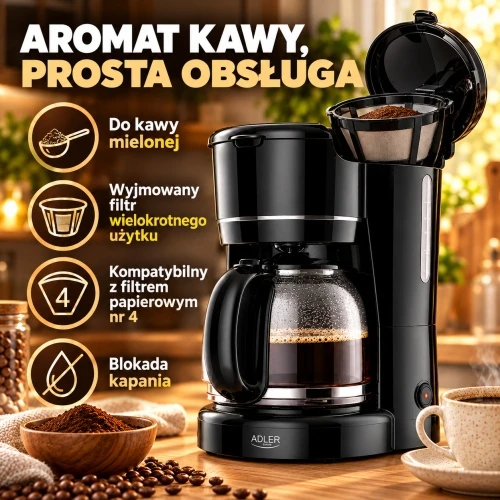 Kavos aparatas Adler AD 4383b Lašėjimo for ground kavos 1.5 L Juodas