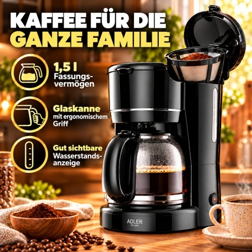 Kavos aparatas Adler AD 4383b Lašėjimo for ground kavos 1.5 L Juodas