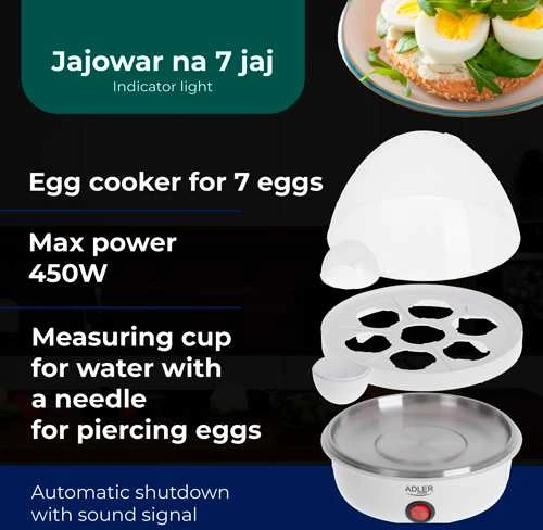 Adler Egg Boiler AD 4459 450 W, Baltas, Kiaušinių talpa 7