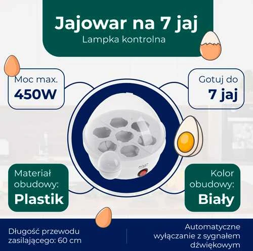 Adler Egg Boiler AD 4459 450 W, Baltas, Kiaušinių talpa 7
