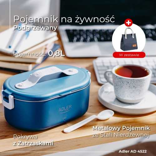 Elektra šildomas maisto indelis su termo krepšiu Adler AD 4522, mėlynas