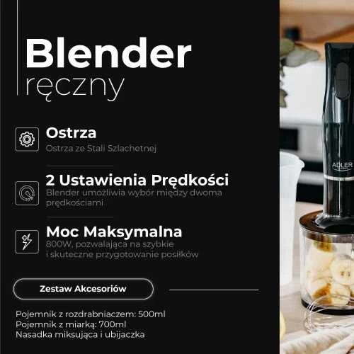Plakiklis Adler Hand Maišytuvas | AD 4620 | Hand Maišytuvas | 800 W | Greičių skaičius 2 | Juodas