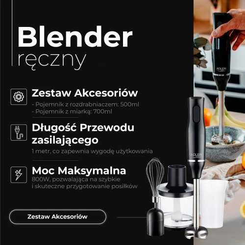 Plakiklis Adler Hand Maišytuvas | AD 4620 | Hand Maišytuvas | 800 W | Greičių skaičius 2 | Juodas