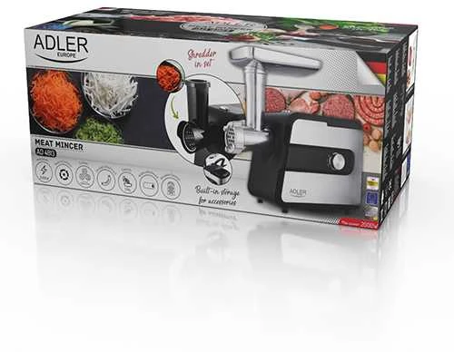 Adler | mėsmalė with a shredder | AD 4813 | Sidabrinis/Juodas | 600 W | Greičių skaičius 2 | Throughput (kg/min) 1