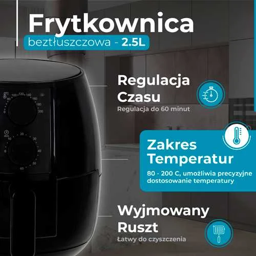 Gruzdintuvė Adler Airfryer orkaitė | AD 6312 | Galia 1600 W | Talpa 2,5 L | Konvekcija | Juodas
