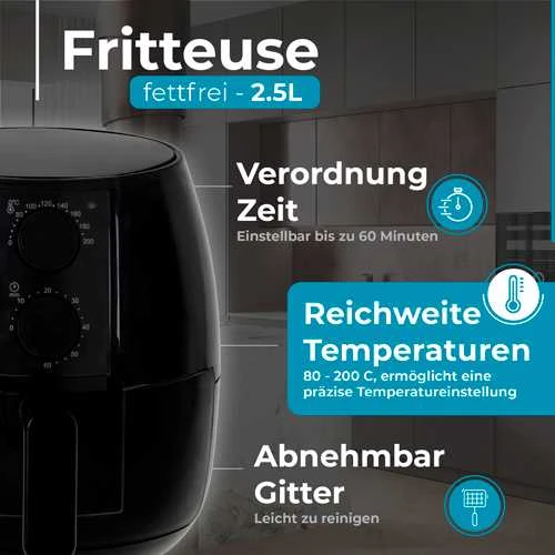 Gruzdintuvė Adler Airfryer orkaitė | AD 6312 | Galia 1600 W | Talpa 2,5 L | Konvekcija | Juodas