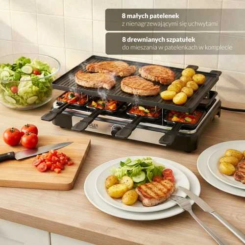 Adler | Raclette - electric grill | AD 6616 | Table | 1400 W | Juodas/Nerūdijantis plienas