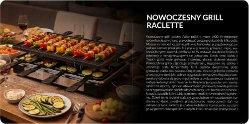Adler | Raclette - electric grill | AD 6616 | Table | 1400 W | Juodas/Nerūdijantis plienas