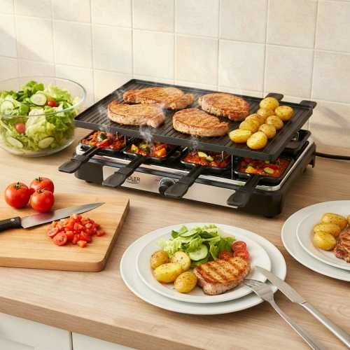 Adler | Raclette - electric grill | AD 6616 | Table | 1400 W | Juodas/Nerūdijantis plienas
