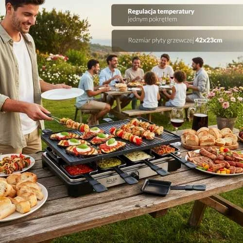 Adler | Raclette - electric grill | AD 6616 | Table | 1400 W | Juodas/Nerūdijantis plienas