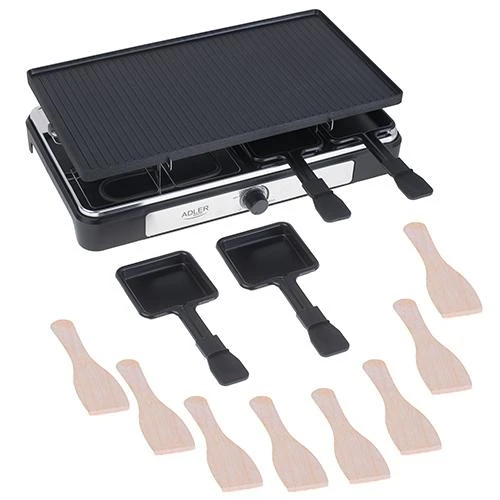 Adler | Raclette - electric grill | AD 6616 | Table | 1400 W | Juodas/Nerūdijantis plienas