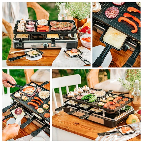 Adler | Raclette - electric grill | AD 6616 | Table | 1400 W | Juodas/Nerūdijantis plienas