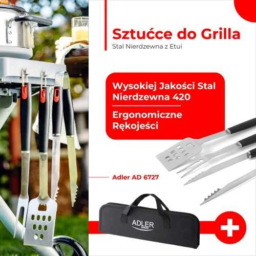 Adler | Grilis indų rinkinys su nešiojimo dėklu | AD 6727 | Grilis stalo įrankių rinkinys | 4 vnt(-ai) | Nerūdijantis plienas/Juodas