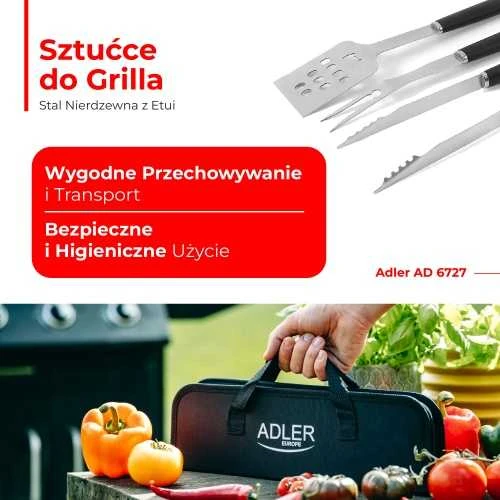 Adler | Grilis indų rinkinys su nešiojimo dėklu | AD 6727 | Grilis stalo įrankių rinkinys | 4 vnt(-ai) | Nerūdijantis plienas/Juodas