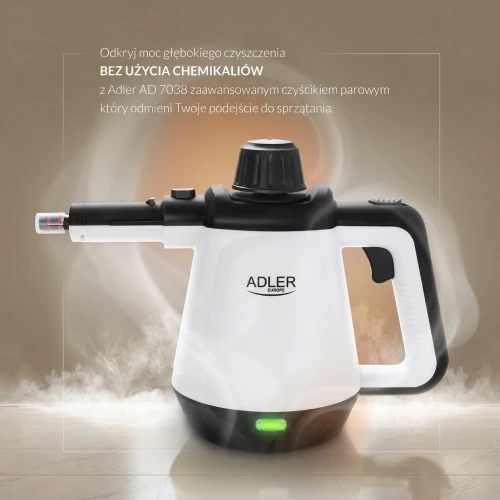 Adler | Garų valytuvas | AD 7038 | Galia 1200 W | Garų slėgis 3,5 baro | Vanduo bako talpa 0,45 L | Baltas/Juodas