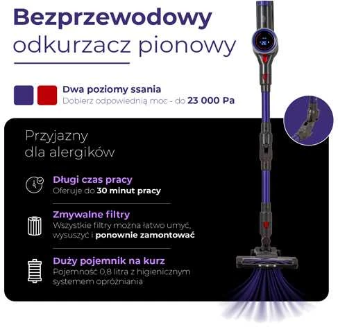 Belaidis vertikalus dulkių siurblys Adler AD 7061 alergiškiems žmonėms Juodas, Mėlyna