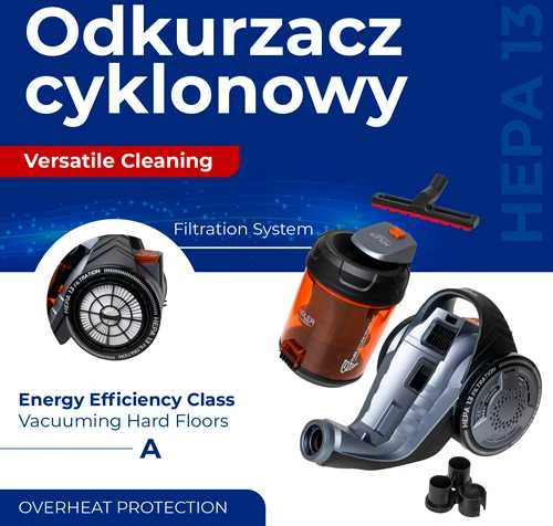 Adler Cyclone dulkių siurblys | AD 7065 | Be maišelio | Galia 700 W | Dulkių talpa 1,6 L | Juodas/Raudona