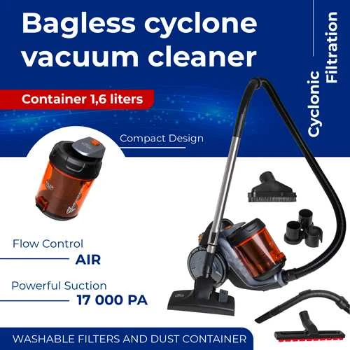 Adler Cyclone dulkių siurblys | AD 7065 | Be maišelio | Galia 700 W | Dulkių talpa 1,6 L | Juodas/Raudona