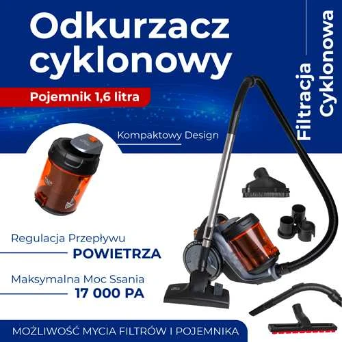 Adler Cyclone dulkių siurblys | AD 7065 | Be maišelio | Galia 700 W | Dulkių talpa 1,6 L | Juodas/Raudona