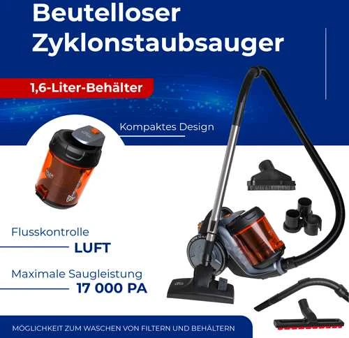 Adler Cyclone dulkių siurblys | AD 7065 | Be maišelio | Galia 700 W | Dulkių talpa 1,6 L | Juodas/Raudona