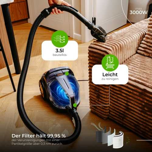 Dulkių siurblys Adler Cyclone Vacuum Cleaner | AD 7076 | Bagless | Power 3000 W | Dust capacity 3.5 L | Violet