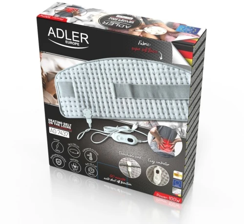 Adler | Šildymo diržas ant juosmens | AD 7437 | Šildymo lygių skaičius 4 | Asmenų skaičius 1 | Nuotolinio valdymo pultas | 100 W | Šviesus Pilkas