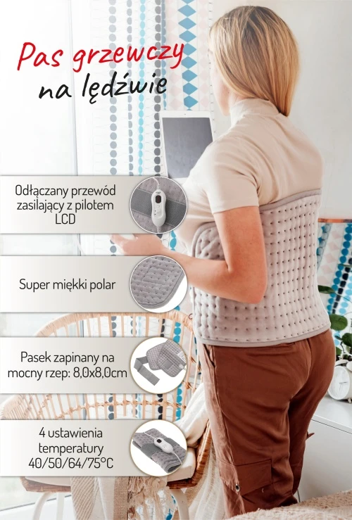 Adler | Šildymo diržas ant juosmens | AD 7437 | Šildymo lygių skaičius 4 | Asmenų skaičius 1 | Nuotolinio valdymo pultas | 100 W | Šviesus Pilkas