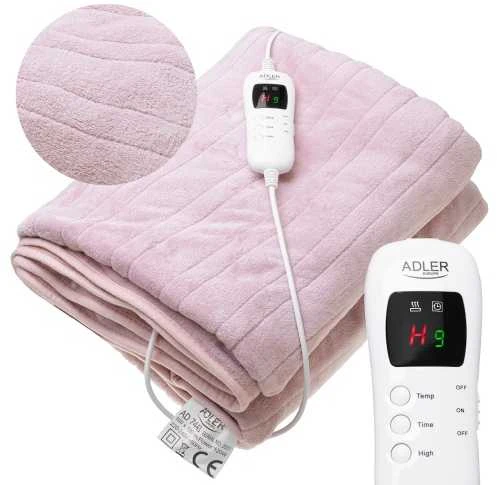 Adler | Elektrinis šildomas užklotas, 160 x 180 cm | AD 7443 | Šildymo lygių skaičius: 7 | Asmenų skaičius: 1 | Nuotolinio valdymo pultas | Labai minkšta dvipusė koralų vilna | 110–120 W