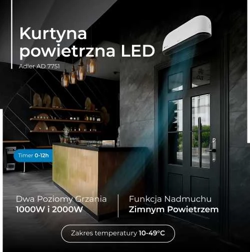 Adler LED oro užuolaidų šildytuvas | AD 7751 | Oro uždanga | 2000 W | Baltas