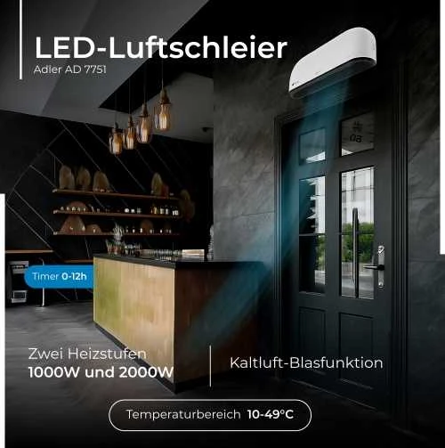 Adler LED oro užuolaidų šildytuvas | AD 7751 | Oro uždanga | 2000 W | Baltas