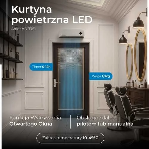 Adler LED oro užuolaidų šildytuvas | AD 7751 | Oro uždanga | 2000 W | Baltas