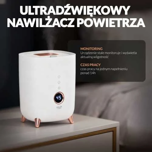 Adler | AD 7972 | Drėkintuvas | 23 W | Vanduo bako talpa 4 L | Tinka kambariams iki 35 m² | Ultragarsinis | Drėkinimo pajėgumas 150-300 ml/val | Baltas