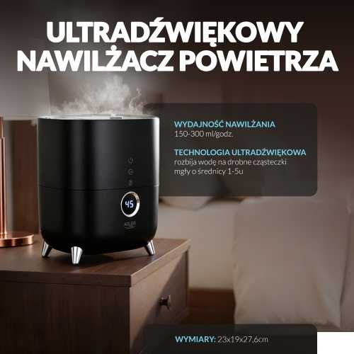 Adler | AD 7972 | Drėkintuvas | 23 W | Vanduo bako talpa 4 L | Tinka kambariams iki 35 m² | Ultragarsinis | Drėkinimo pajėgumas 150-300 ml/val | Juodas