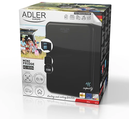 Adler AD 8084 juodas mini šaldytuvas 4 l | vėsinimas ir šildymas | namams ir automobiliui | Peltier sistema