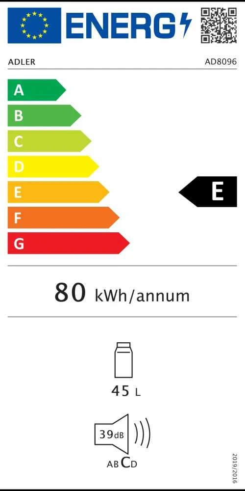 Adler Šaldytuvas | AD 8096 | Energijos vartojimo efektyvumo klasė E | Laisvai pastatomas | Sandėliukas | Aukštis 51 cm | Šaldytuvo grynoji talpa 45 l | 39 dB | Balta