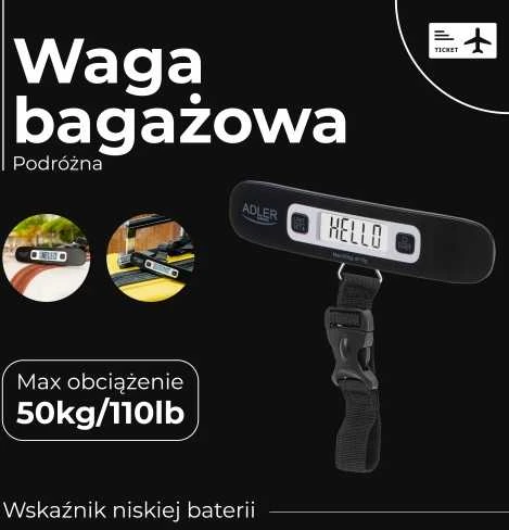 Kelioninis Adler | Kelioninės bagažo svarstyklės | AD 8190 | Maksimalus svoris (talpa) 50 kg | Tikslumas 10 g | Juodas