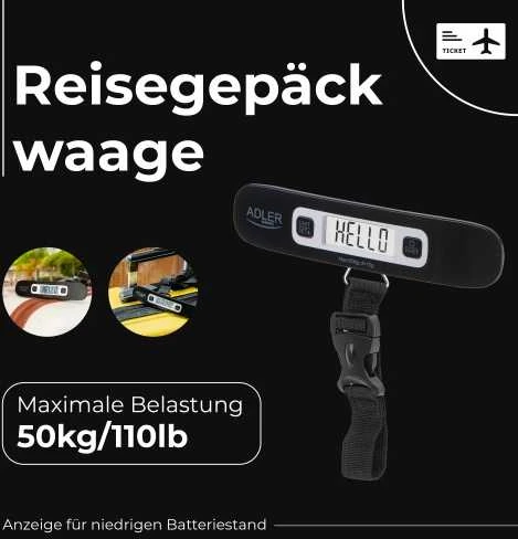 Kelioninis Adler | Kelioninės bagažo svarstyklės | AD 8190 | Maksimalus svoris (talpa) 50 kg | Tikslumas 10 g | Juodas