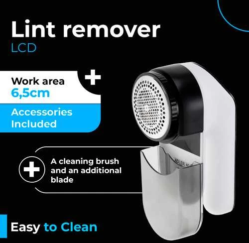 Adler | Lint remover LCD | AD 9618 | Baltas/Juodas | Rechargeable battery