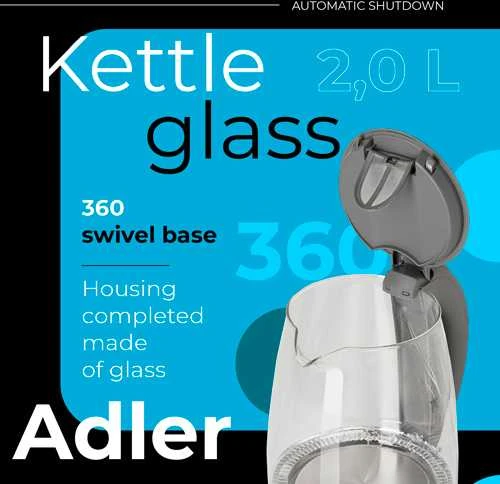 Adler | Virdulys | AD 1286 | Standard | 2200 W | 2 L | Plastic/Glass | 360° rotational base | Pilkas