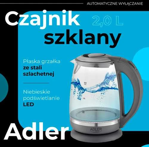 Adler | Virdulys | AD 1286 | Standard | 2200 W | 2 L | Plastic/Glass | 360° rotational base | Pilkas
