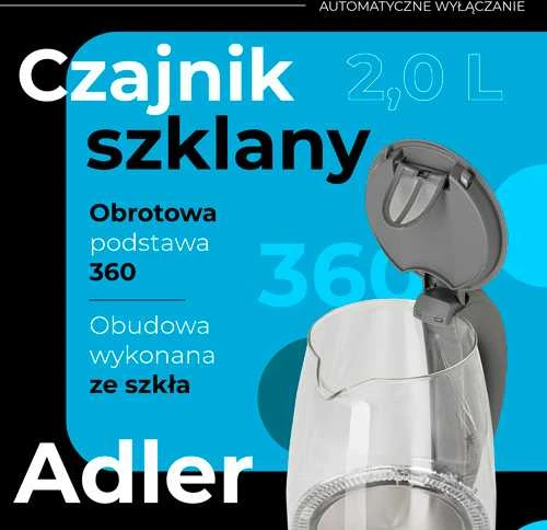 Adler | Virdulys | AD 1286 | Standard | 2200 W | 2 L | Plastic/Glass | 360° rotational base | Pilkas