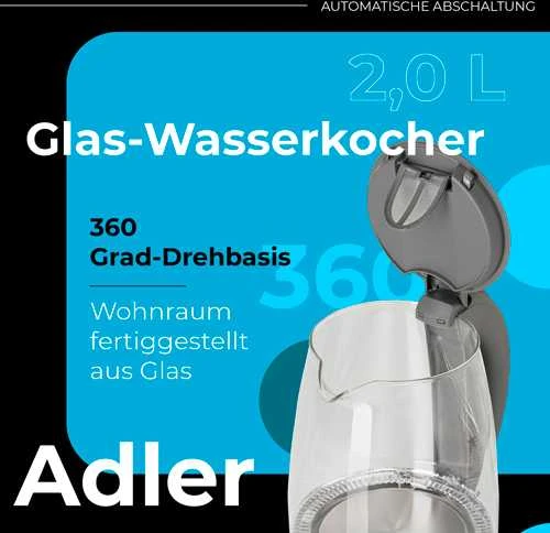 Adler | Virdulys | AD 1286 | Standard | 2200 W | 2 L | Plastic/Glass | 360° rotational base | Pilkas