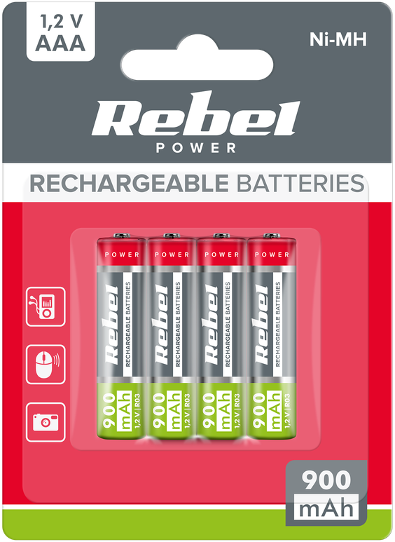 REBEL AAA baterijos, 900 mAh, Ni-MH, 1.2 V, 4vnt./bl, P3