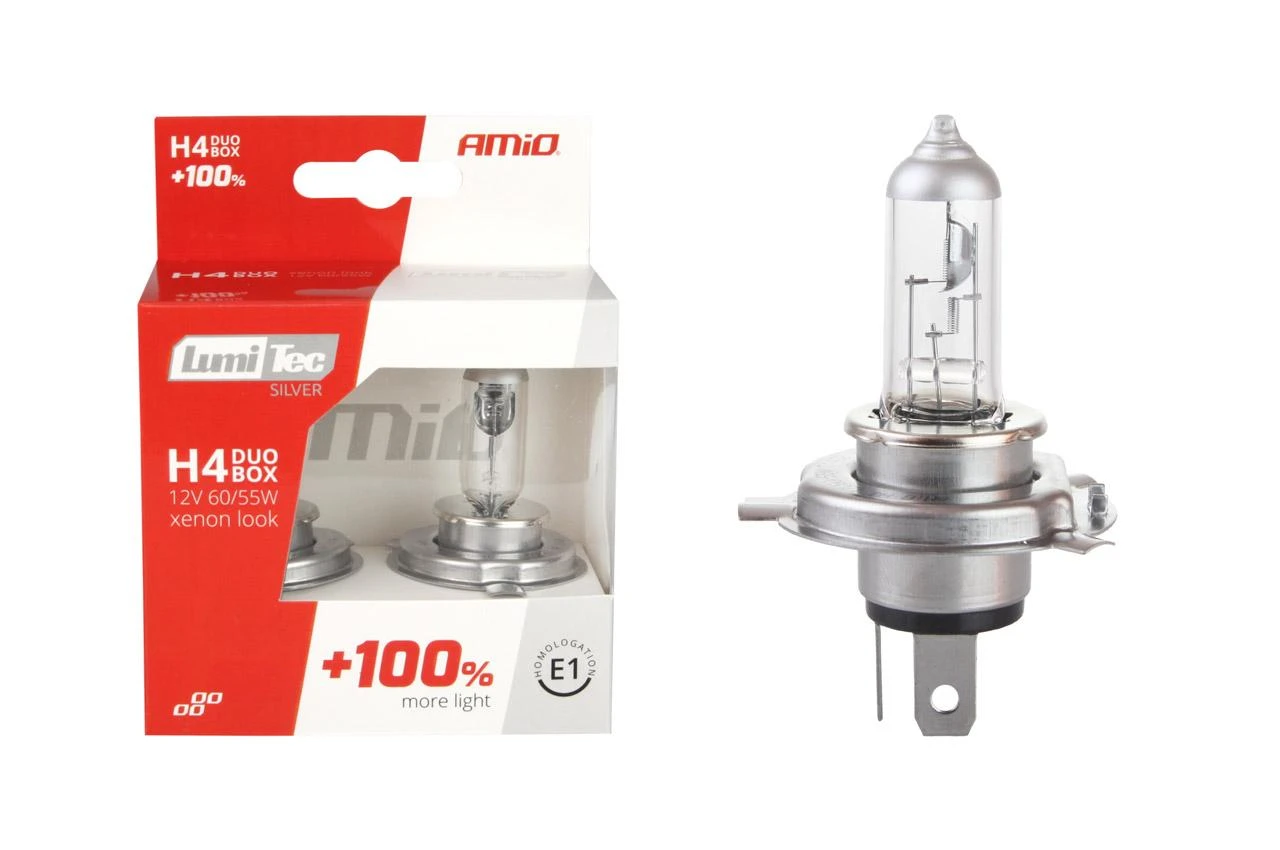 Amio 01402 Halogeninių lempučių komplektas H4 12V 60/55W LumiTec Sidabrinis +100% Duo Box
