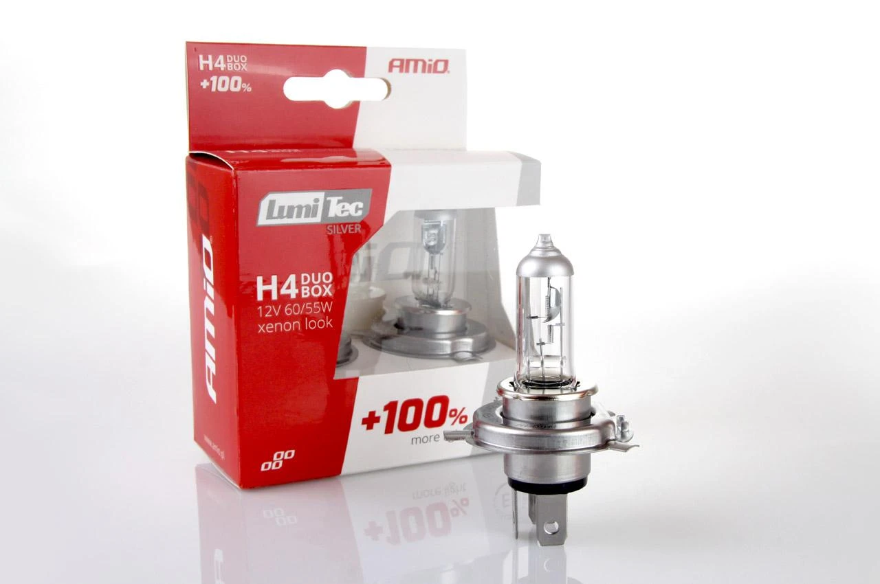 Amio 01402 Halogeninių lempučių komplektas H4 12V 60/55W LumiTec Sidabrinis +100% Duo Box