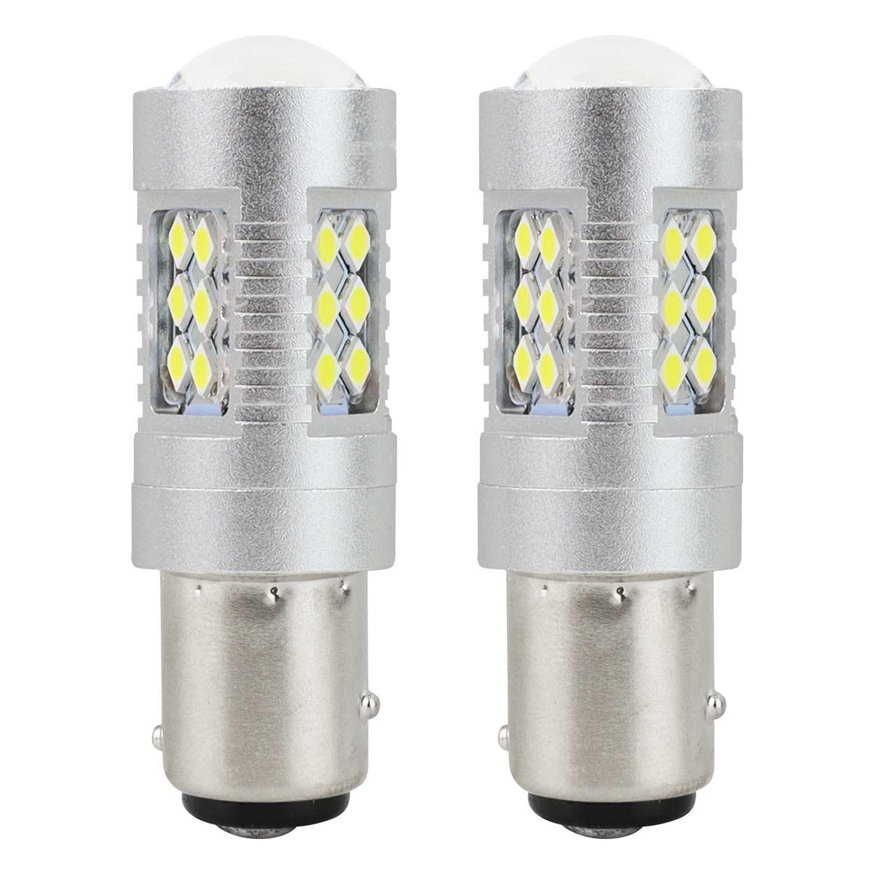 Amio LED lemputės P21/5w su lęšiu | 12-24v BAY15d CANBUS