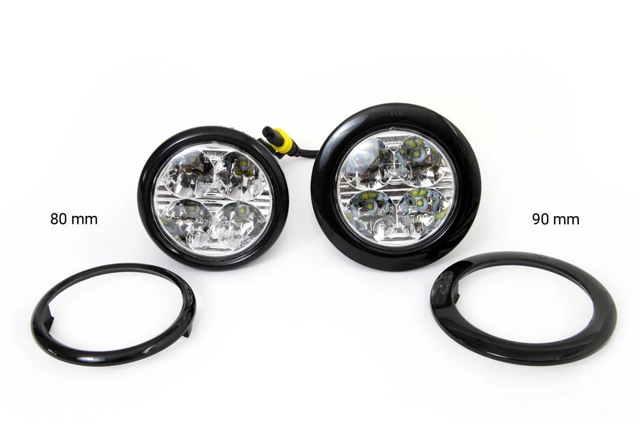 Amio LED žibintai: 80 mm ir 90 mm komplektas