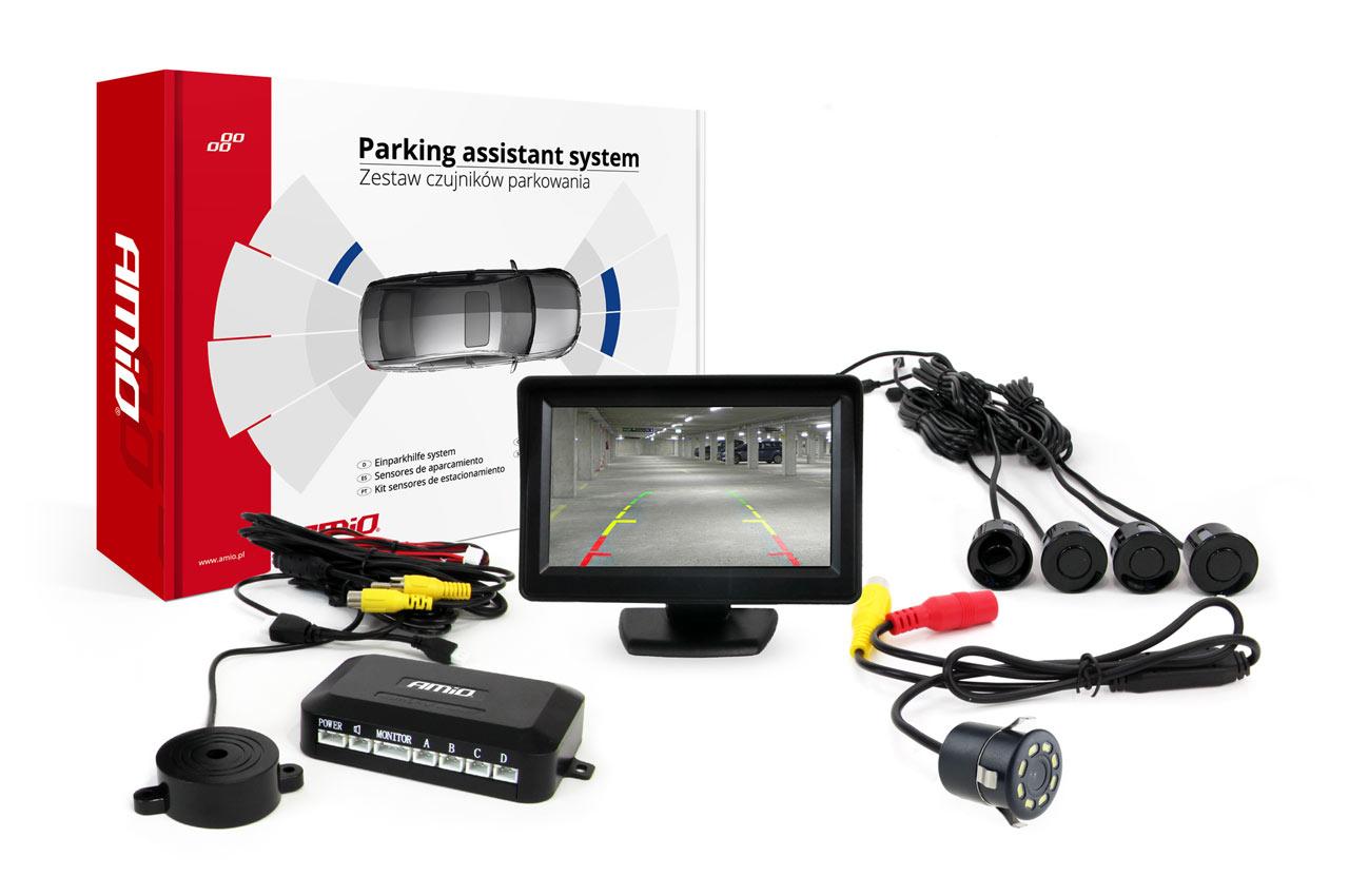Amio Parkavimo jutiklių rinkinys TFT01 4,3" su HD 315 LED kamera, 4 juodi jutikliai 22 mm