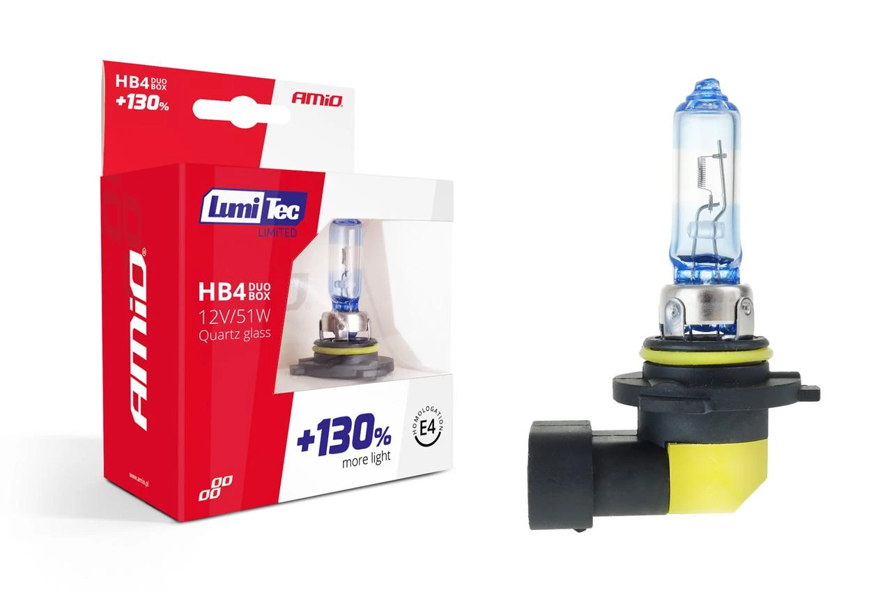 Amio 02104 Halogeninių lempučių komplektas HB4 12V 51W LumiTec Limited +130% dviguba dėžutė